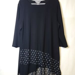 Allison Daley Petite Black White Polka Dots Tunic Blouse Size L